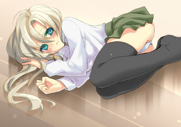 nyanmiso, 1girl, female focus, panties, pantyshot, solo, thighhighs, underwear, zettai ryouiki