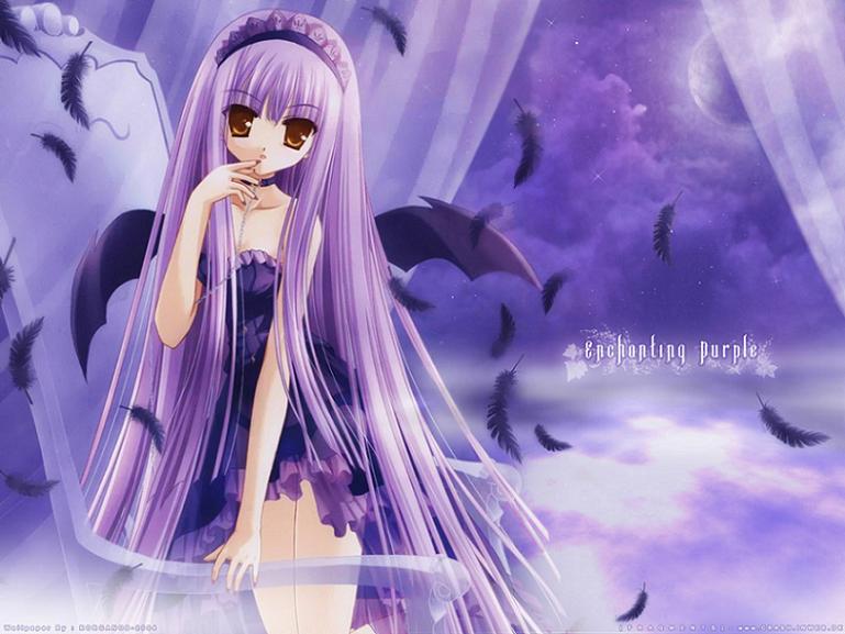 tinker bell (pixiv 10956015), angel ring (artbook), 1girl, brown eyes, chair, feathers, female focus, goth fashion, panties, purple hair, see-through clothes, solo, underwear