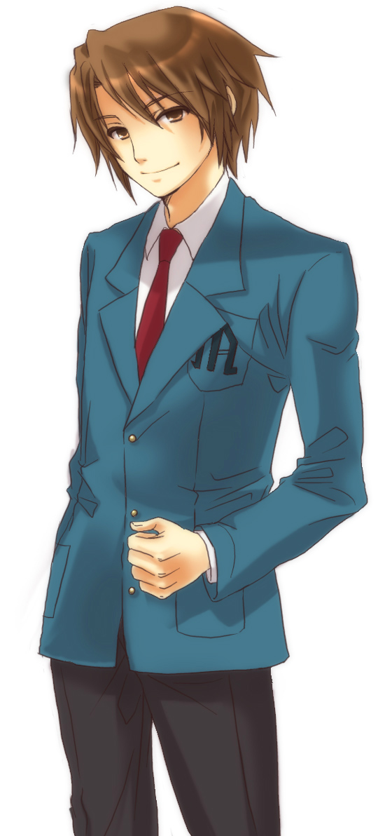 ebimayo, koizumi itsuki, suzumiya haruhi no yuuutsu, bad id, bad pixiv id, 00s, 1boy, collared shirt, male focus, school uniform, serafuku, shirt, solo