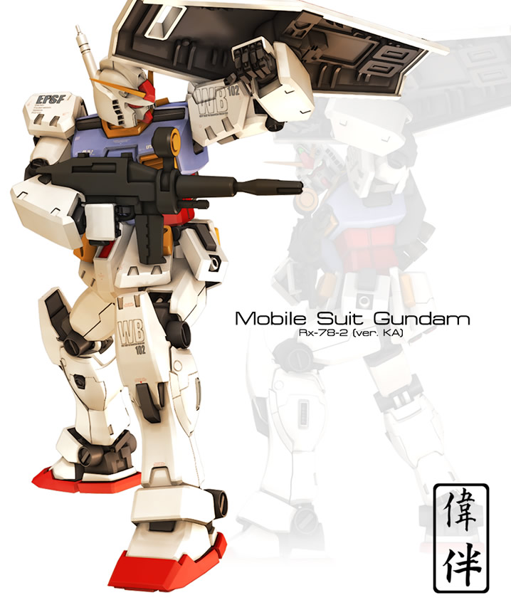 sandrum, rx-78-2 gundam, gundam, gundam 0079, mobile suit gundam, 3d, beam rifle, energy gun, gun, mecha, no humans, robot, shield, weapon, white background