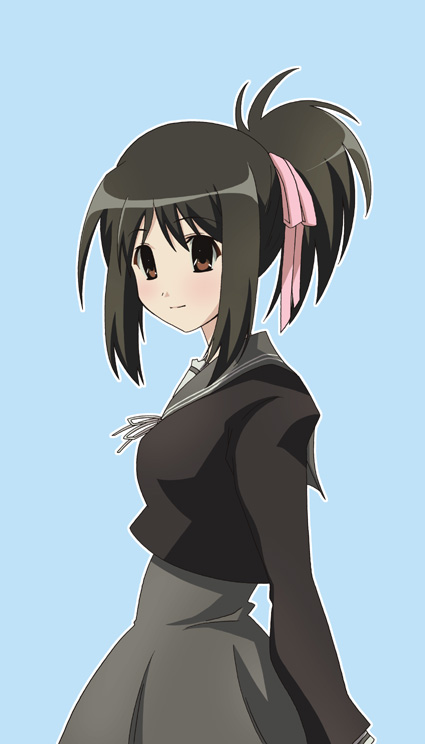 paopa ship, hoshino asami, myself yourself, 00s, 1girl, black hair, bow, brown eyes, female focus, pink bow, ponytail, school uniform, serafuku, solo