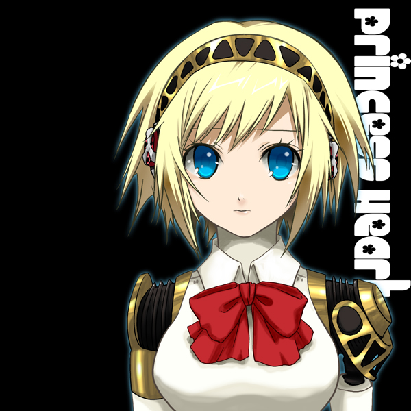 amagai yukino, aigis (persona), atlus, persona, persona 3, 1girl, android, blonde hair, blue eyes, breasts, female focus, gradient background, ribbon, solo