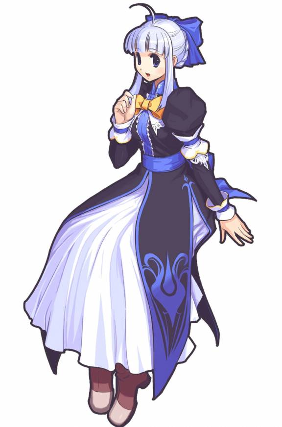 ohse kohime, annastra servatika, atelier (series), atelier iris, atelier iris grand phantasm, gust, 1girl, :d, ahoge, black dress, blue bow, blunt bangs, bow, bracelet, dress, female focus, hair bow, jewelry, juliet sleeves, long sleeves, looking at viewer, open mouth, puffy long sleeves, puffy sleeves, sidelocks, simple background, smile, solo, white background