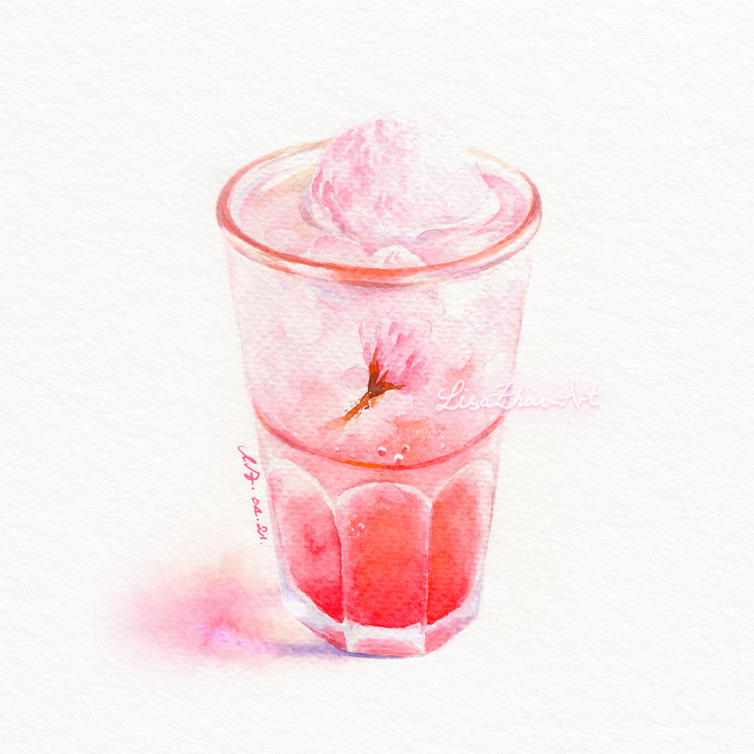 lisazhou art, original, artist name, cup, drink, drinking glass, food, food focus, ice cream, ice cream float, no humans