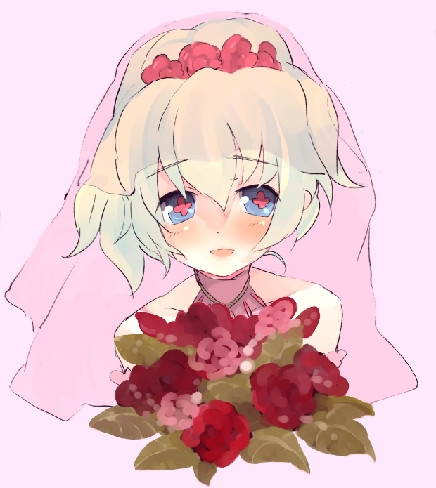 dadami, nia teppelin, tengen toppa gurren lagann, bad id, bad pixiv id, 00s, bouquet, bridal veil, bride, dress, flower, solo, veil, wedding dress