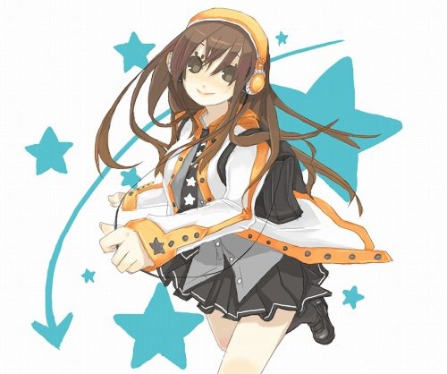 inase, original, bad id, bad pixiv id, lowres, backpack, bag, brown hair, headphones, necktie, randoseru, skirt, solo