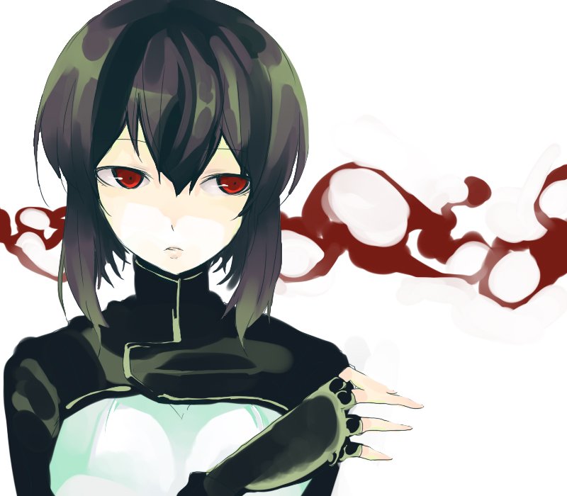 k (li), kusanagi motoko, ghost in the shell, bad id, bad pixiv id, 1girl, black hair, female focus, red eyes, solo