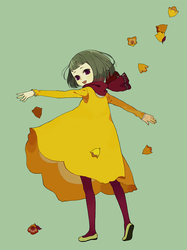 ichikawa, original, dress, flower, leaf, pantyhose, scarf, solo