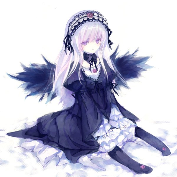 icc, suigintou, rozen maiden, bad id, bad pixiv id, 00s, dress, gothic lolita, lolita fashion, pink hair, purple eyes, ribbon, wings
