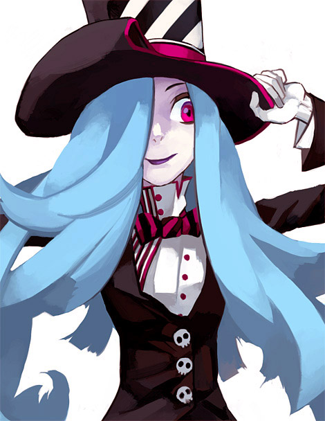 migikiki, original, bad id, bad pixiv id, 1girl, blue hair, female focus, formal clothes, gloves, hat, lipstick, makeup, pant suit, pants, red eyes, solo, suit