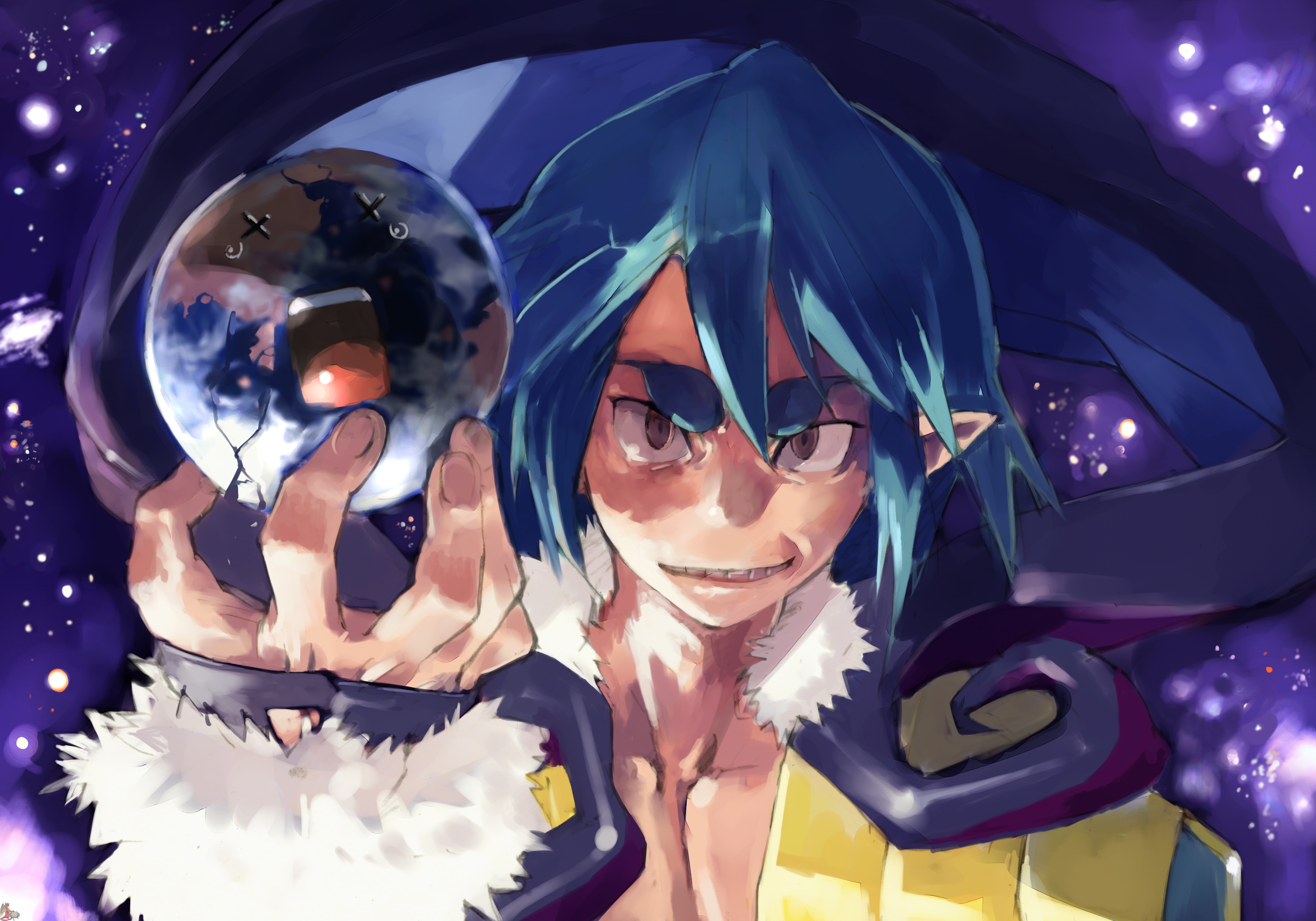 humi, toi8, alexander (makai kingdom), alexander (phantom kingdom), disgaea, makai senki disgaea 2, nippon ichi, phantom kingdom, absurdres, highres, official art, official wallpaper, 1boy, blue hair, male focus, solo