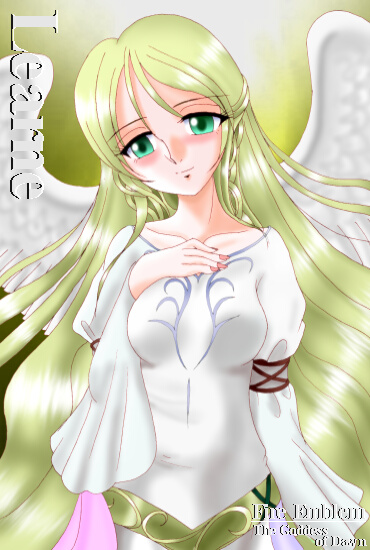 hissaa (starlight express), leanne (fire emblem), fire emblem, fire emblem: path of radiance, fire emblem: radiant dawn, nintendo, bad id, 1girl, blonde hair, blush, character name, copyright name, female focus, green eyes, head tilt, laguz (race), long hair, nail polish, solo, very long hair, wings