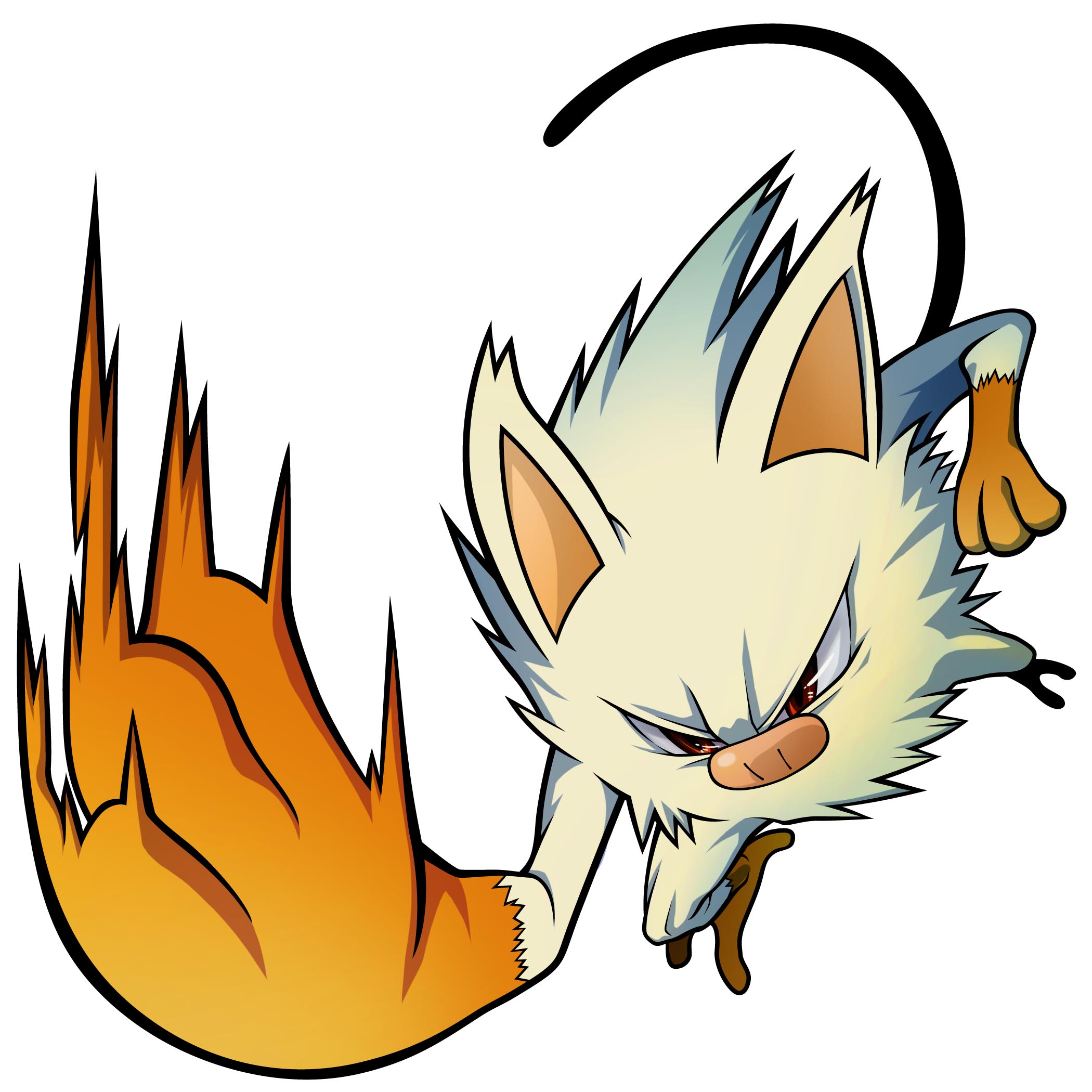 furuya maru, mankey, nintendo, pokemon, highres, full body, gen 1 pokemon, motion blur, no humans, pokemon (creature), pokemon move, red eyes, simple background, slapping, solo, white background
