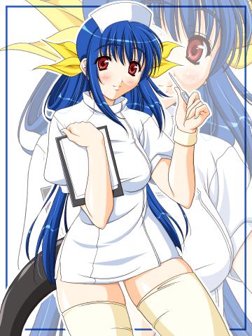 racco, dizzy (guilty gear), arc system works, guilty gear, animated, animated gif, lowres, blinking, nurse, solo, thighhighs, zoom layer