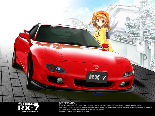 tsukimiya ayu, kanon, mazda, car, mazda rx-7, mazda rx-7 fd, motor vehicle, solo, vehicle focus