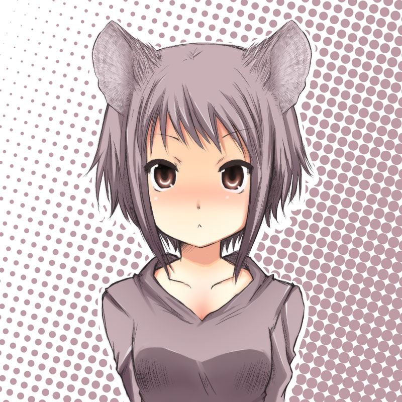 akku lude, nagato yuki, suzumiya haruhi no yuuutsu, silver hair, 00s, 1girl, animal ears, brown eyes, cat ears, female focus, mouse ears, short hair, solo