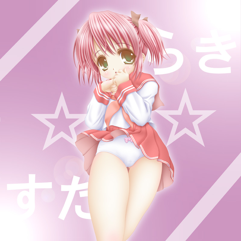 yosiaki, kobayakawa yutaka, lucky star, 00s, 1girl, female focus, panties, pantyshot, school uniform, short twintails, solo, twintails, underwear