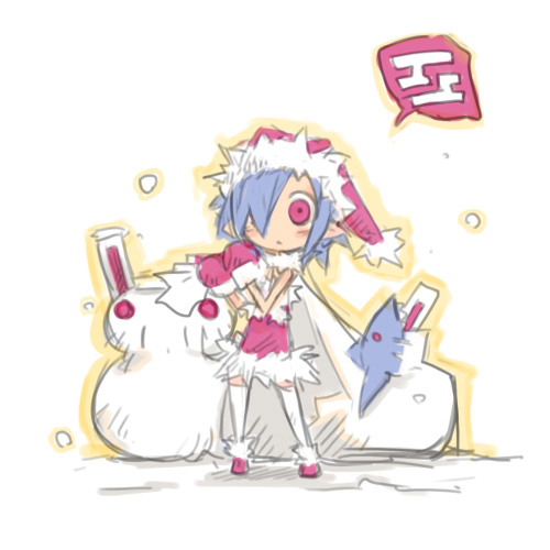 harada takehito, pleinair, same-san, usagi-san, nippon ichi, original, lowres, 1girl, christmas, rabbit, santa costume, snowman, stuffed animal, stuffed toy, thighhighs