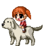 mihama chiyo, tadakichi-san, azumanga daiou, animated, animated gif, lowres, child, dog, petting, pixel art, short twintails, solo, twintails