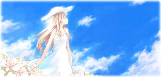 ritsuki, original, bad id, bad pixiv id, 1girl, blonde hair, cloud, day, dress, female focus, flower, hat, sky, solo, sundress