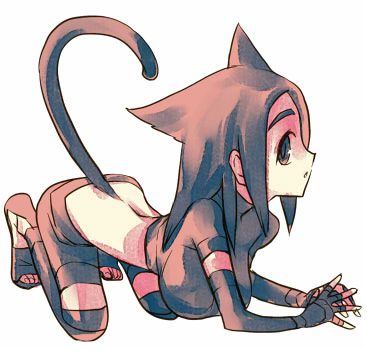 ichi (ichi.colors), pocchin, bad id, bad pixiv id, lowres, 1girl, animal ears, breasts, cat ears, cat tail, female focus, large breasts, solo, tail, thighhighs, turtleneck