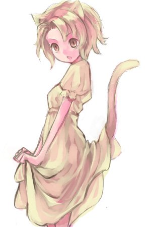 ichi (ichi.colors), pocchin, lowres, animal ears, blonde hair, cat ears, cat tail, dress, solo, tail, yellow eyes