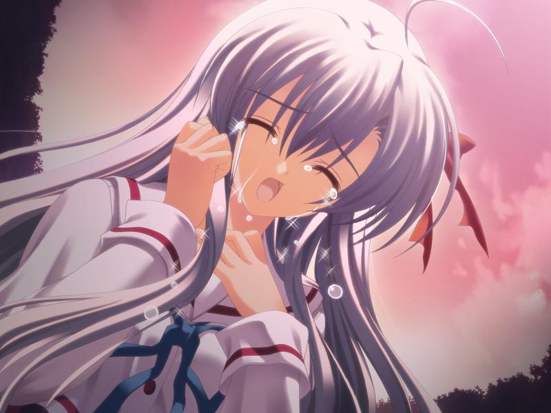 mitha, kamishiro yukari (gift), gift (game), gift eternal rainbow, game cg, 00s, 1girl, closed eyes, crying, female focus, long hair, open mouth, outdoors, school uniform, serafuku, solo, tears