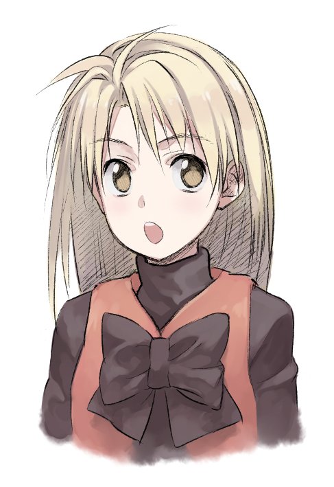 betelgeuse, chelsea rorec, tokyo underground, bad id, bad pixiv id, blonde hair, ribbon, solo, turtleneck, yellow eyes