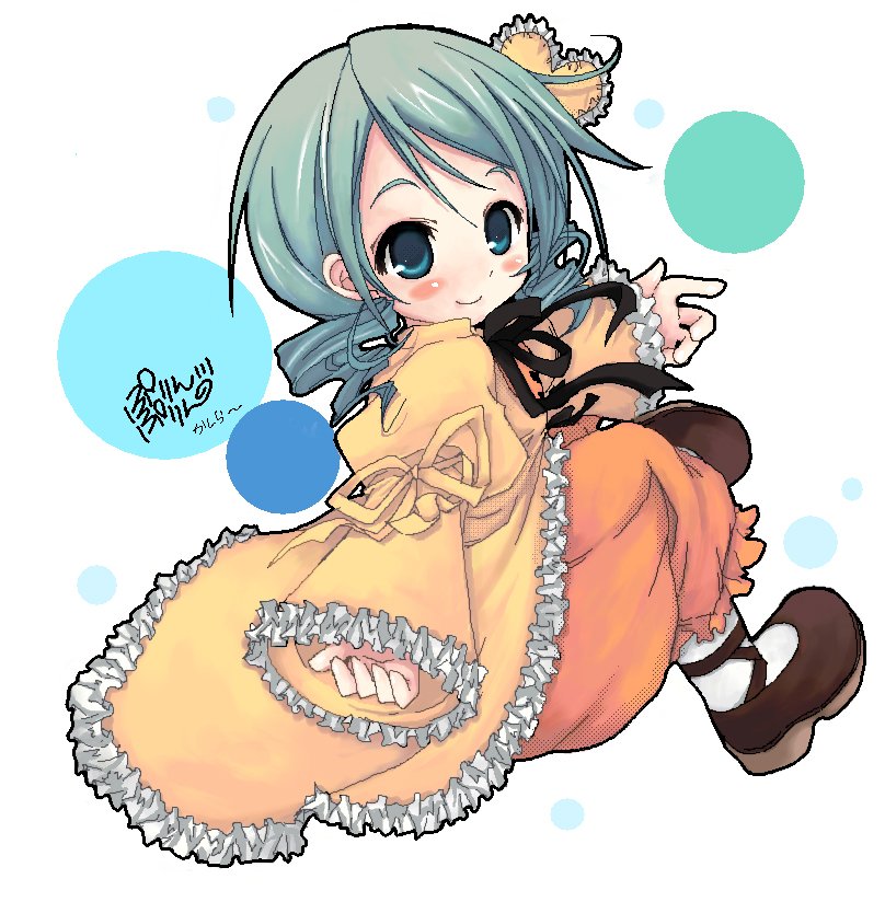 purinpurin, kanaria, rozen maiden, bad id, bad pixiv id, 00s, blush, dress, drill hair, green hair, smile, solo