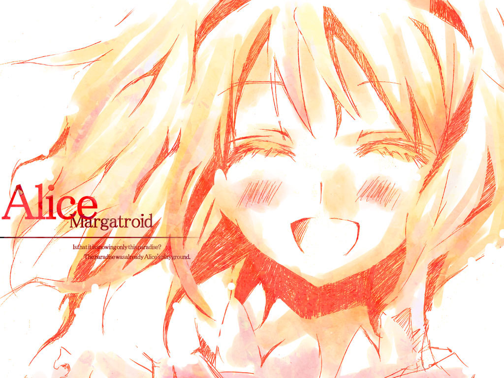 alice margatroid, touhou, 1girl, female focus, monochrome, orange theme, smile, solo