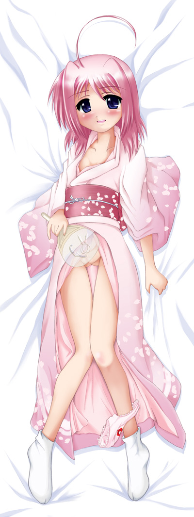 kurogane (blackxsilver), kurogane (majesticrune), caro ru lushe, lyrical nanoha, mahou shoujo lyrical nanoha, mahou shoujo lyrical nanoha strikers, 00s, 1girl, female focus, japanese clothes, kimono, loli, no panties, pink kimono, solo