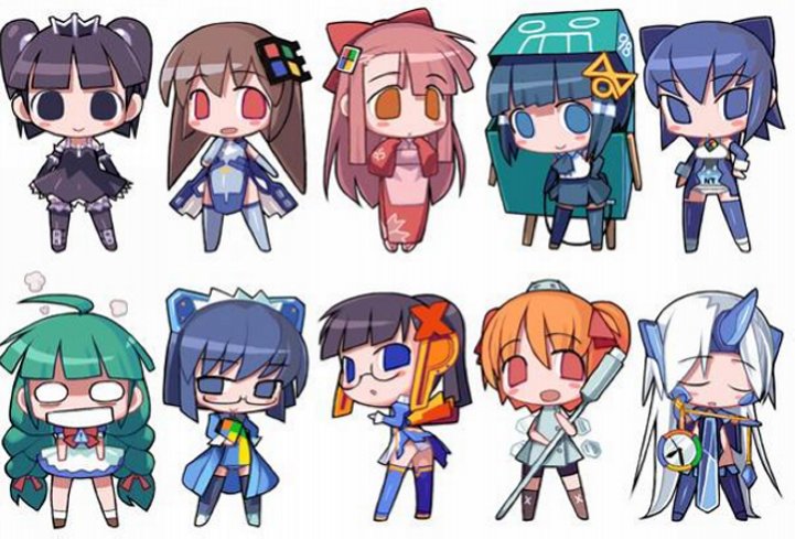 2k-tan, 95-tan, 98-tan, ce-tan, me-tan, nt-tan, xp-tan, microsoft windows, os-tan, jpeg artifacts, 2000, 6+girls, chibi, multiple girls, server2003, tan, thighhighs