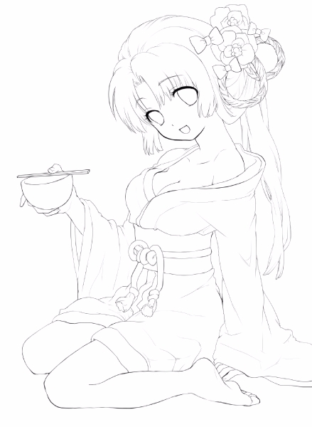 tomako, asakura ryoko, suzumiya haruhi no yuuutsu, 00s, greyscale, japanese clothes, kimono, monochrome, new year