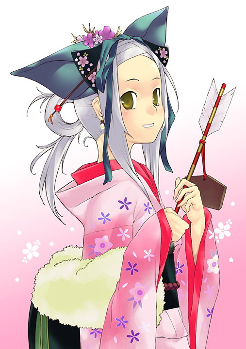 nabeshiki, nabeshiki (rakuneko yashiki), soma peries, gundam, gundam 00, 00s, 1girl, arrow (projectile), female focus, hamaya, japanese clothes, kimono, new year, solo