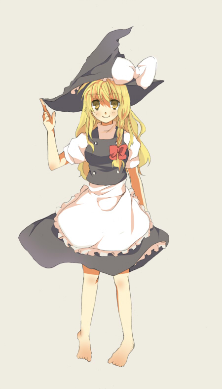 hizu, ichiya (obey), kirisame marisa, touhou, 1girl, barefoot, blonde hair, female focus, solo