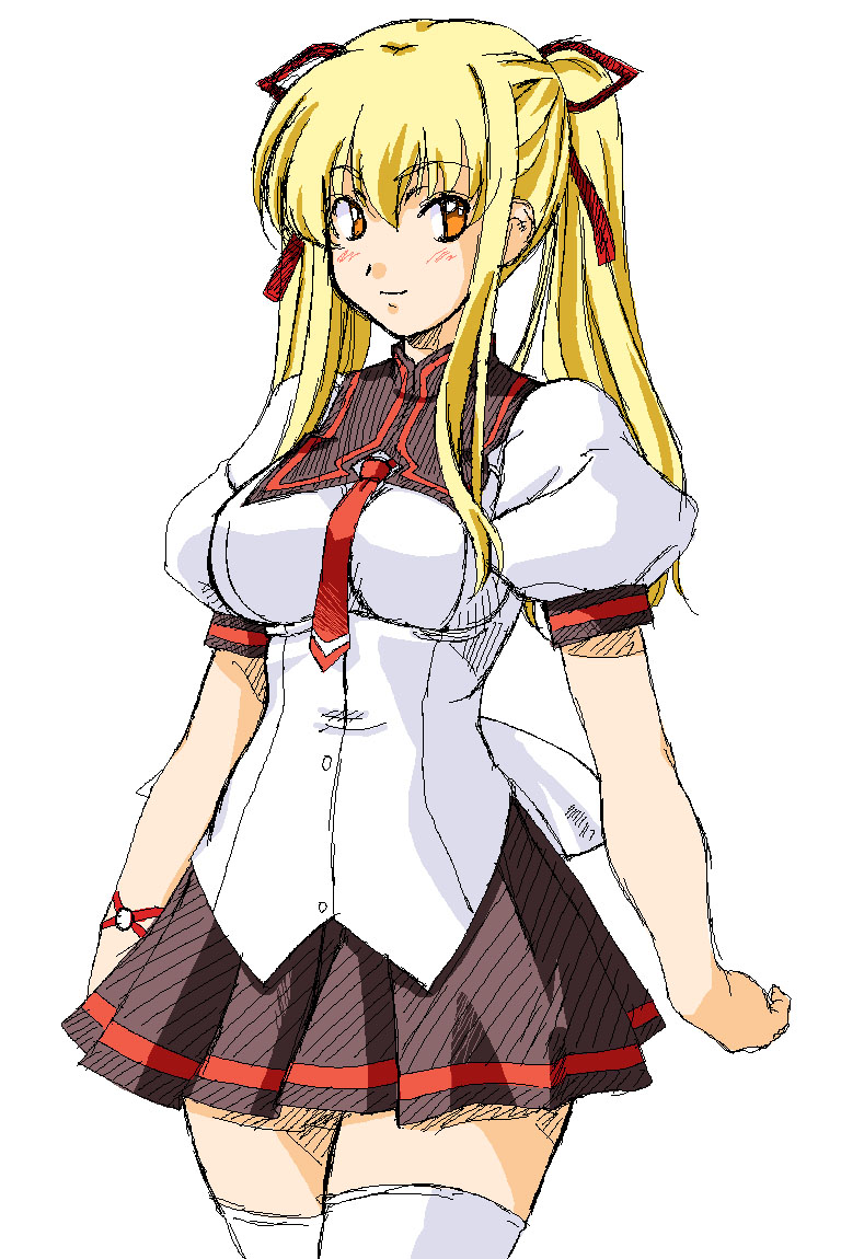 kamia (not found), matsuoka kiyone, original, blonde hair, long hair, ribbon, solo, thighhighs, twintails, white thighhighs