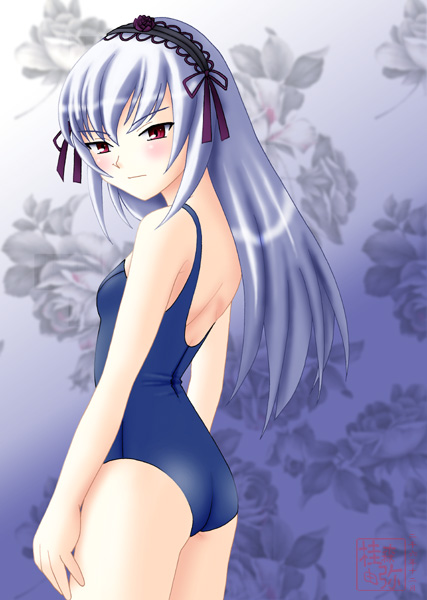 neopure, suigintou, rozen maiden, 00s, long hair, one-piece swimsuit, school swimsuit, solo, swimsuit