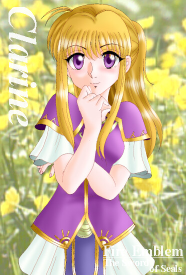 hissaa (starlight express), clarine (fire emblem), fire emblem, fire emblem: the binding blade, nintendo, bad id, 1girl, blonde hair, character name, copyright name, female focus, long hair, ponytail, purple eyes, solo
