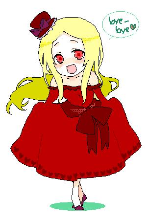 beniko, bad id, bad pixiv id, lowres, blonde hair, blush, dress, hat, heart, long hair, oekaki, red eyes, ribbon, solo