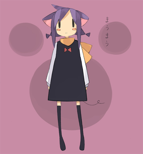taka, wine (artist), bad id, bad pixiv id, lowres, animal ears, dress, mouse ears, purple hair, scarf, short twintails, tail, thighhighs, twintails