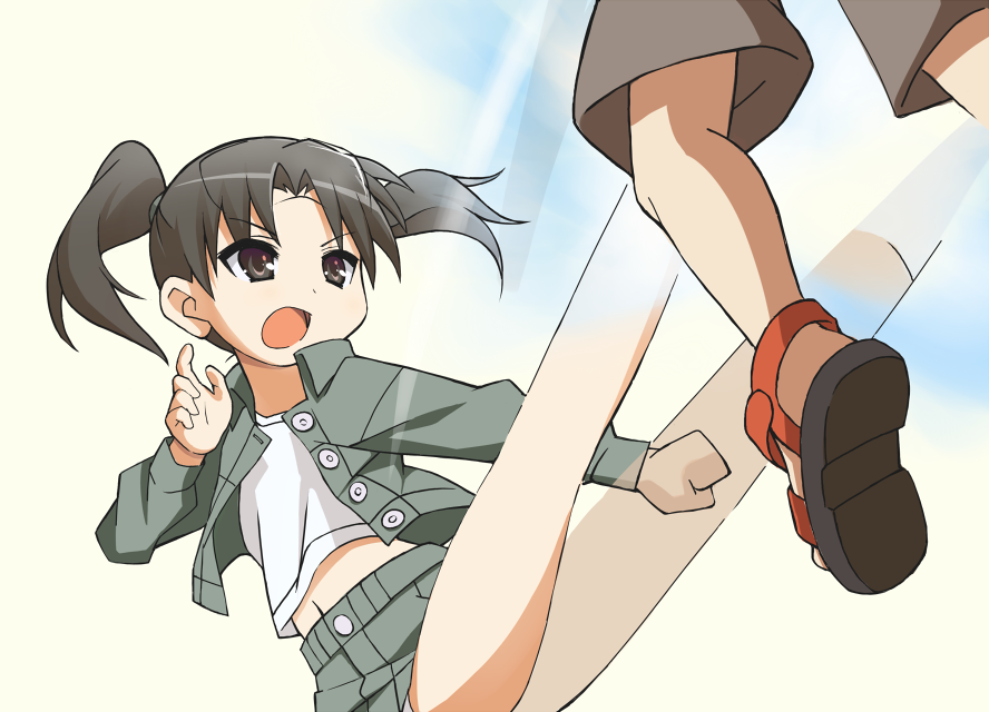 amasawa yuuko, kuwashima houko, sakagami tomoyo, sawaguchi daichi, clannad, dennou coil, 00s, amsawa yuuko, high kick, houko kuwashima, kicking, panties, underwear, voice actor connection