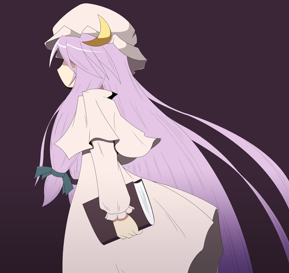 minazuki maya, patchouli knowledge, touhou, 1girl, book, female focus, simple background, solo