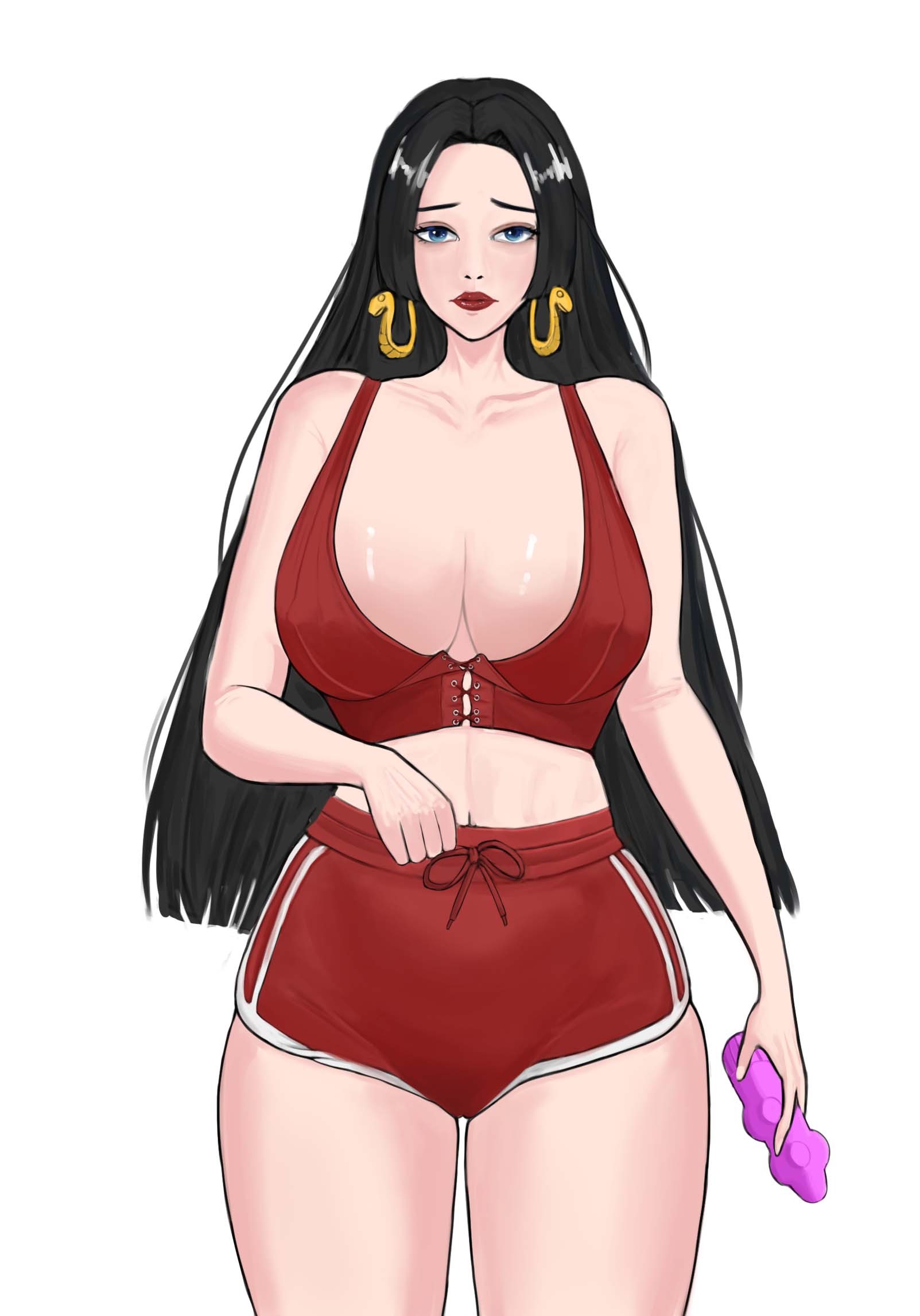 boa hancock, one piece, 1girl, black hair, breasts, large breasts, long hair