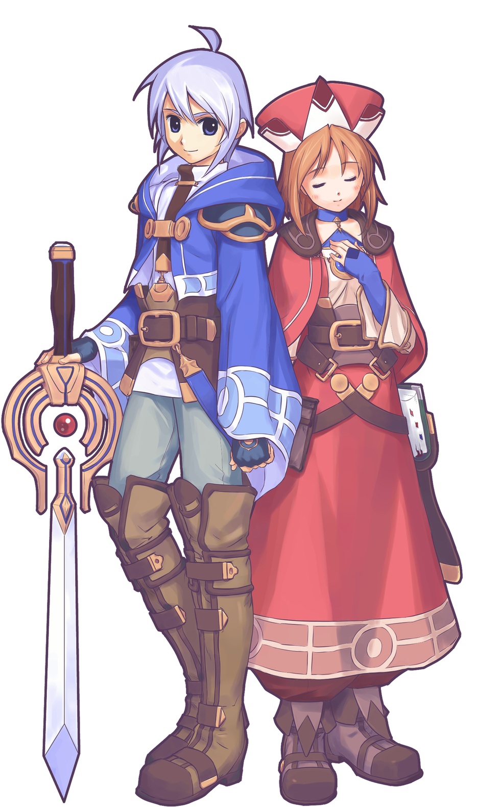 ohse kohime, felt blanchimont, viese blanchimont, atelier (series), atelier iris, atelier iris 2, atelier iris eternal mana 2, gust, highres, 1boy, 1girl, dress, hetero, holding hands, red dress, white background