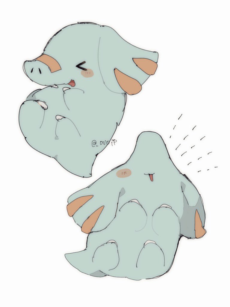 ovoip, phanpy, nintendo, pokemon, blue skin, blush, closed mouth, colored skin, elephant, gen 2 pokemon, no humans, open mouth, pokemon (creature), pokemon focus, simple background, smile, white background