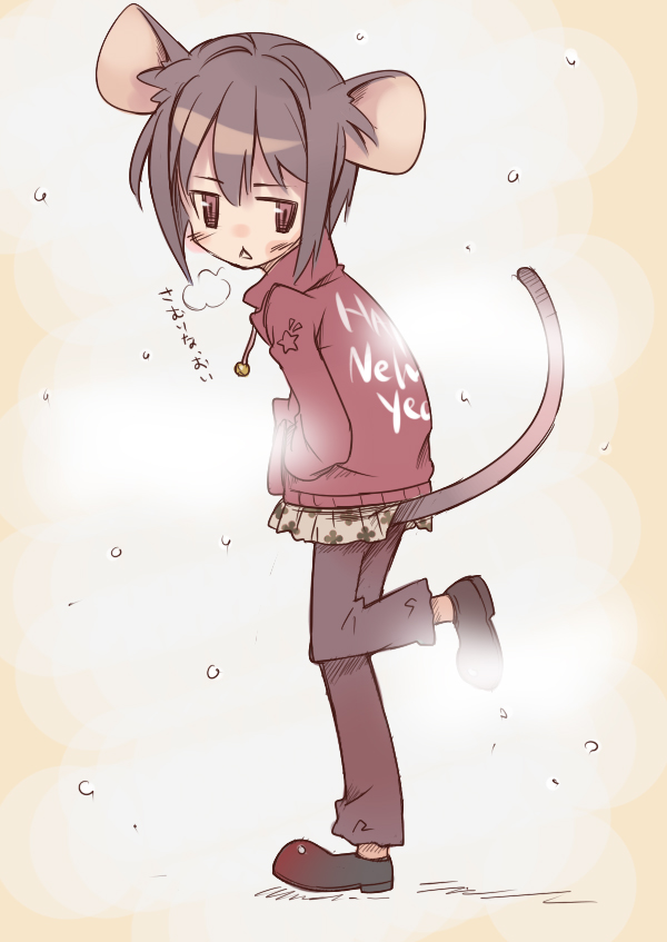 galore, tagme, 1girl, animal ears, black shoes, female focus, mouse ears, new year, shoes, solo