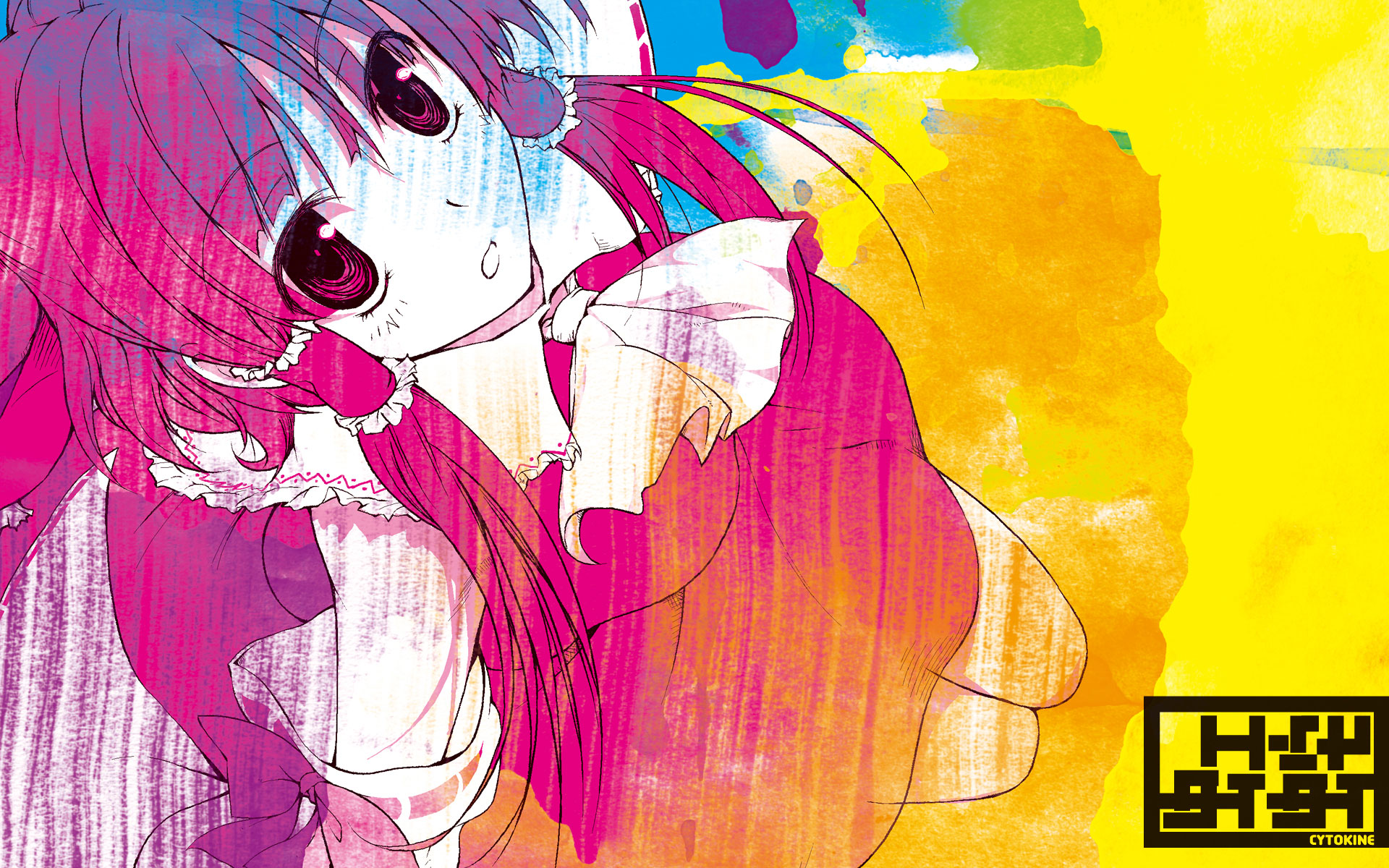 kabayaki unagi, hakurei reimu, touhou, zytokine, highres, 1girl, album cover, bow, colorful, cover, detached sleeves, female focus, from above, hair bow, hair tubes, japanese clothes, kneeling, looking up, miko, monochrome, solo