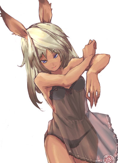 final fantasy, final fantasy xii, 00s, 1girl, animal ears, blue eyes, female focus, lingerie, panties, rabbit ears, solo, underwear, viera, white hair