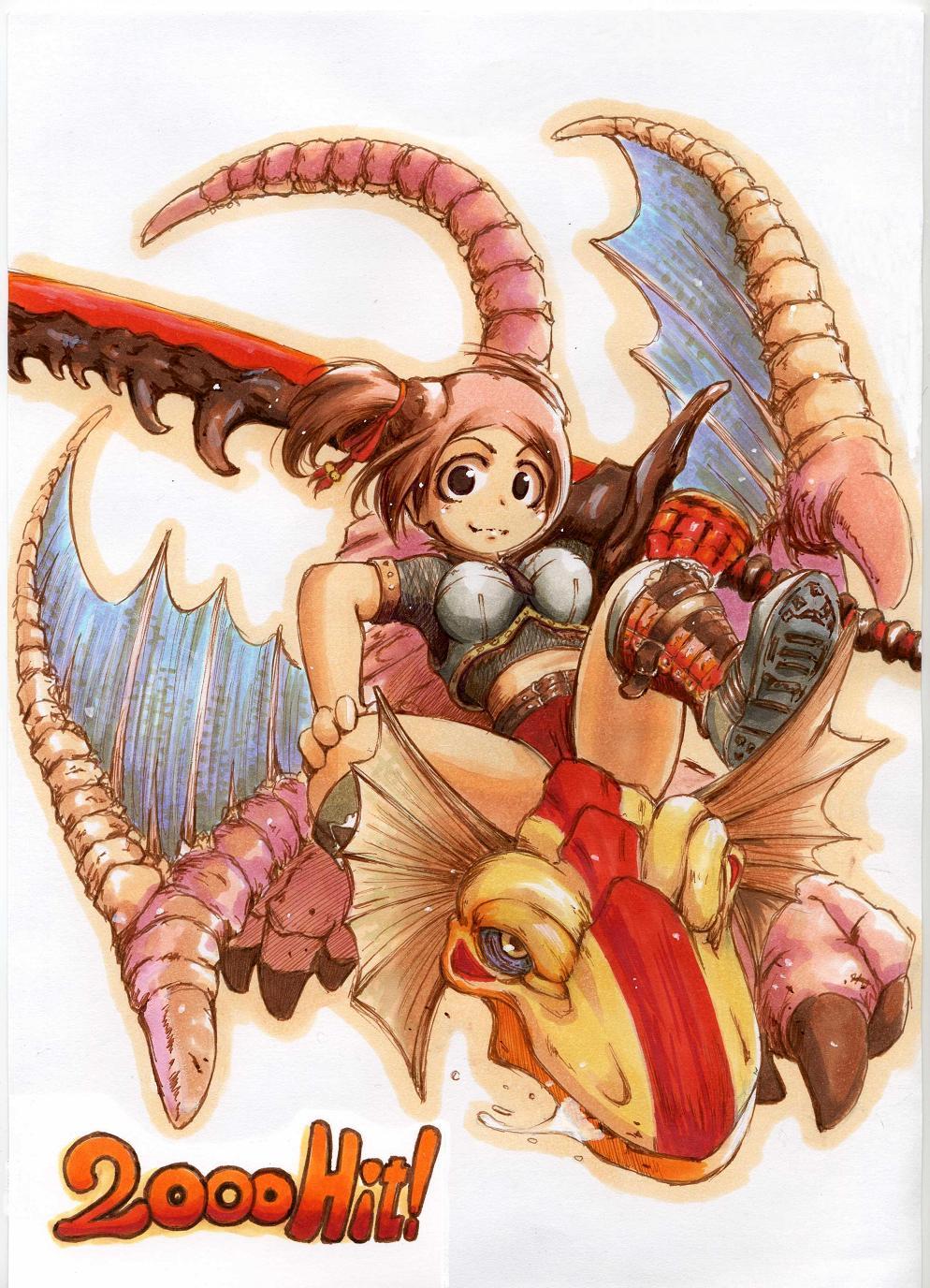 yian kut-ku, capcom, monster hunter (series), artist request, highres, tagme, armor, dragon, sword, weapon
