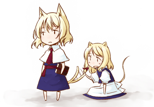 sakuraba yuuki, alice margatroid, kirisame marisa, touhou, lowres, 2girls, animal ears, blonde hair, cat ears, cat girl, cat tail, female focus, kemonomimi mode, multiple girls, playing, tail